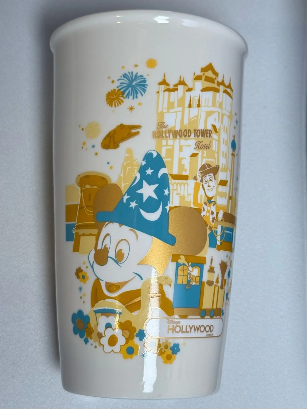 Disney Hollywood Tower Blue & Gold Ceramic Souvenir Cup